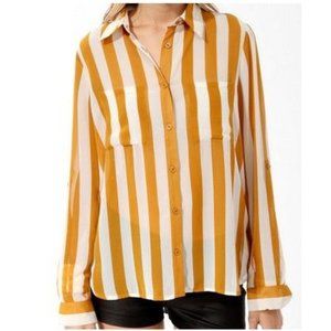Forever 21 White Yellow Stripe Blouse S